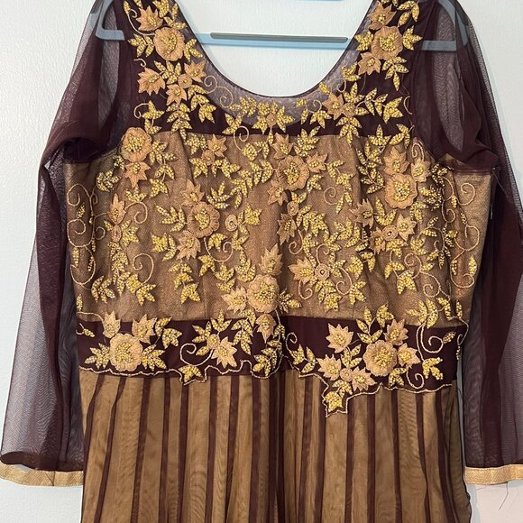 Indian Anarkali long dress black and beige gown Size XL - Picture 5 of 14